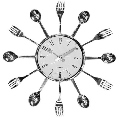 Ρολόι Τοίχου Μαχαιροπήρουνα Ασημί Πλαστικό 33cm